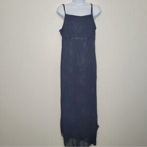 Vintage 90s taboo dark blue black whimsigoth witchy floral mesh prom dress  FLAW